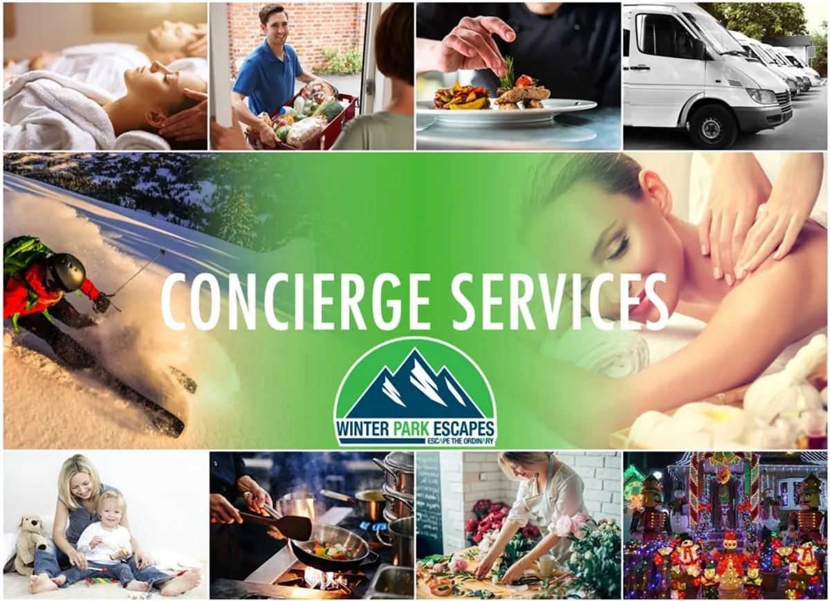 Inside, guests are engaged in upscale activities: a spa treatment, food preparation with fresh ingredients, socializing, and preparing for winter sports. The scene exudes comfort, fun, and indulgence, showcasing both relaxation and adventure.